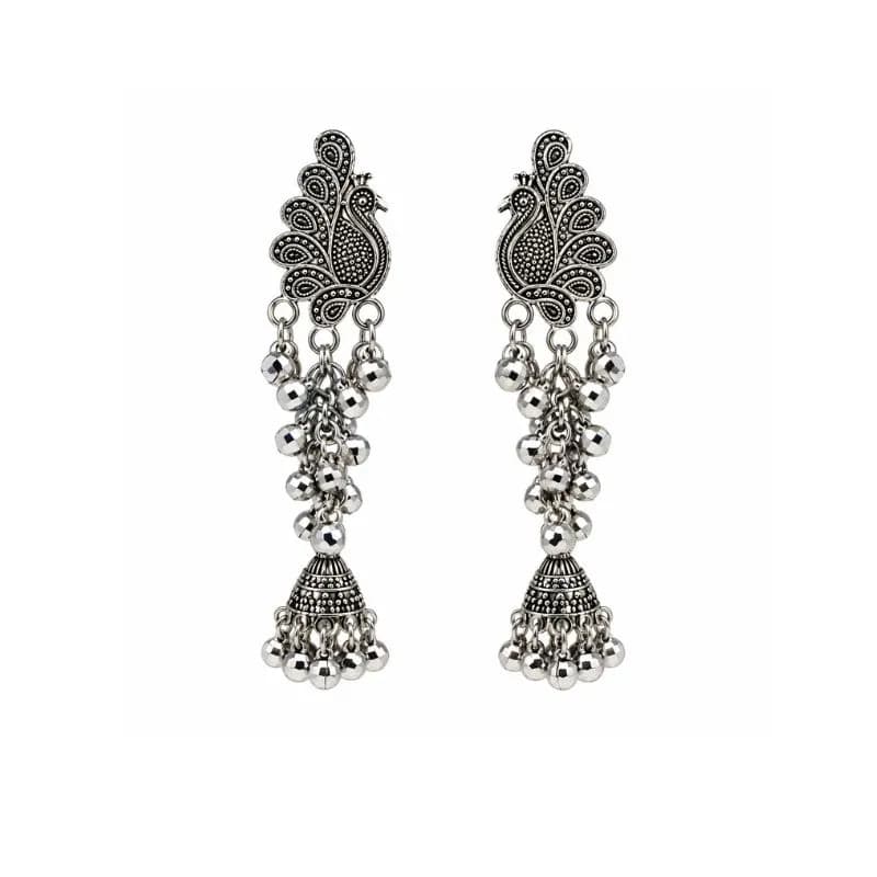 ময়ূর ডিজাইনের অক্সিডাইজড ঝুমকা কানের দুল | Peacock Oxidized Jhumka Earrings