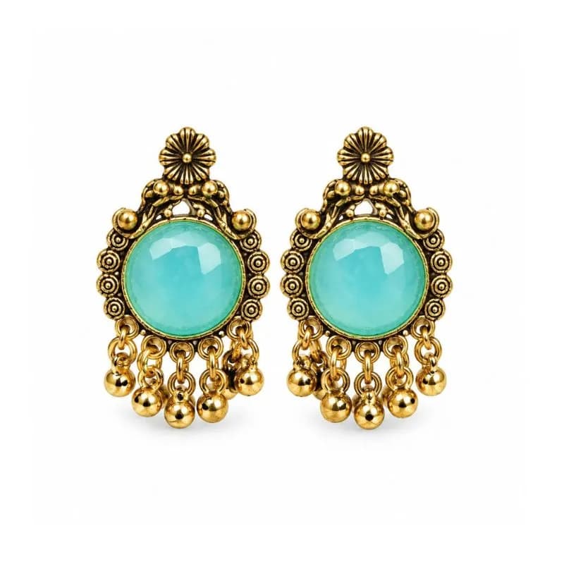 সবুজ স্টোন গোল্ডেন ঝুমকা | Green Stone Golden Jhumka Earrings