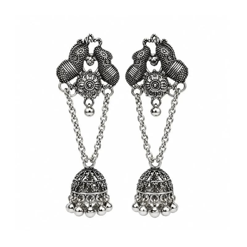 ময়ূর ডিজাইনের অক্সিডাইজড কানের দুল | Peacock Oxidized Jhumka Earrings