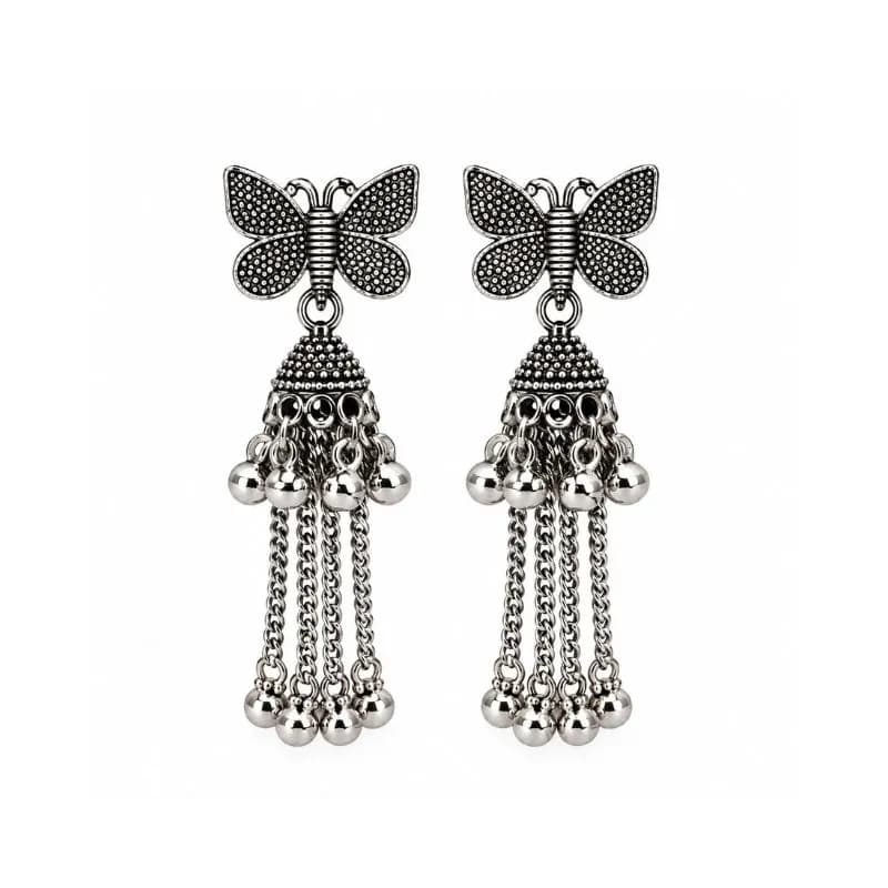 প্রজাপতি ডিজাইন সিলভার ঝুমকা দুল – Butterfly Silver Jhumka Earrings