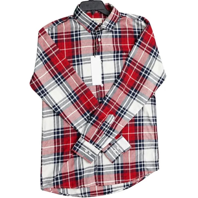 Men's লাল-সাদা-নীল চেক শার্ট – ফুল স্লিভ ক্যাজুয়াল শার্ট