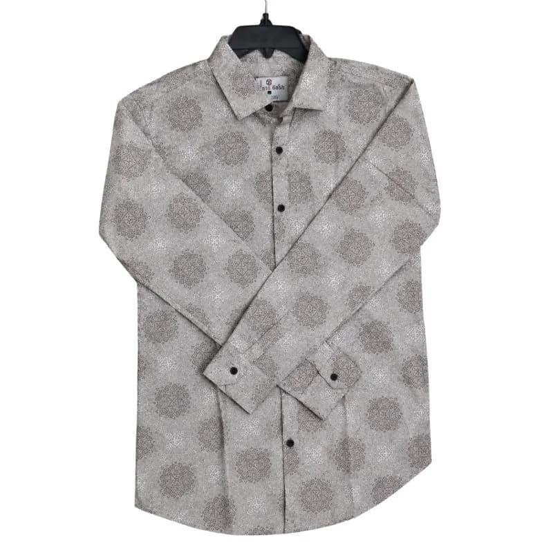 Printed Full Sleeve Shirt – Grey | Stylish Casual Pattern Shirt