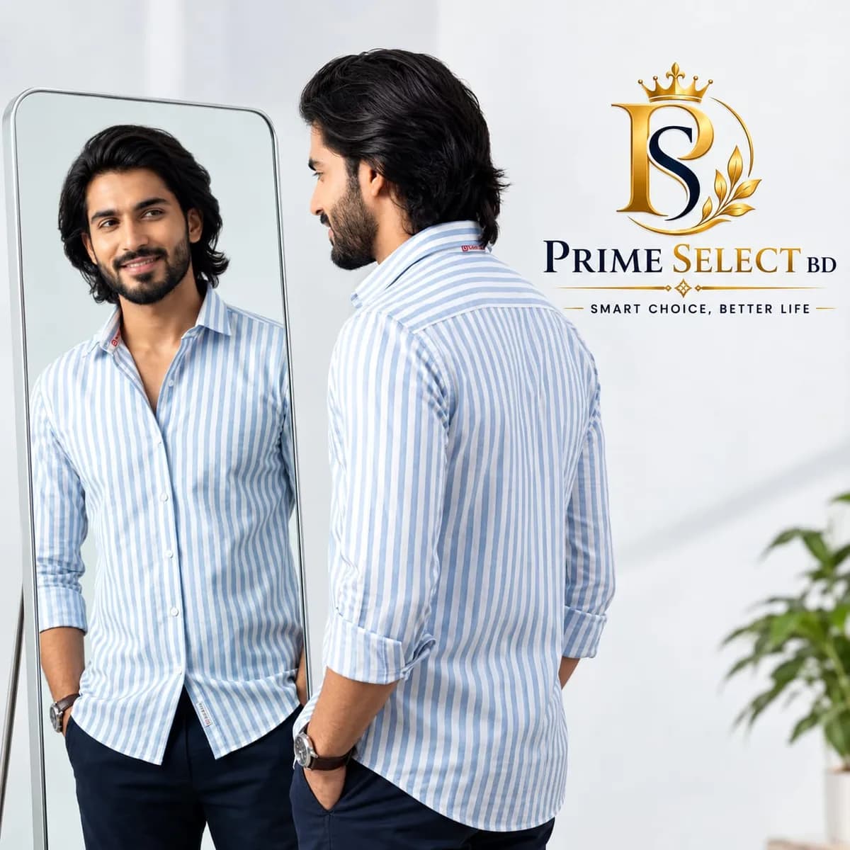 Premium Garments Cotton Sky Blue Stripe Shirt | প্রিমিয়াম কোয়ালিটি Men’s Casual Shirt