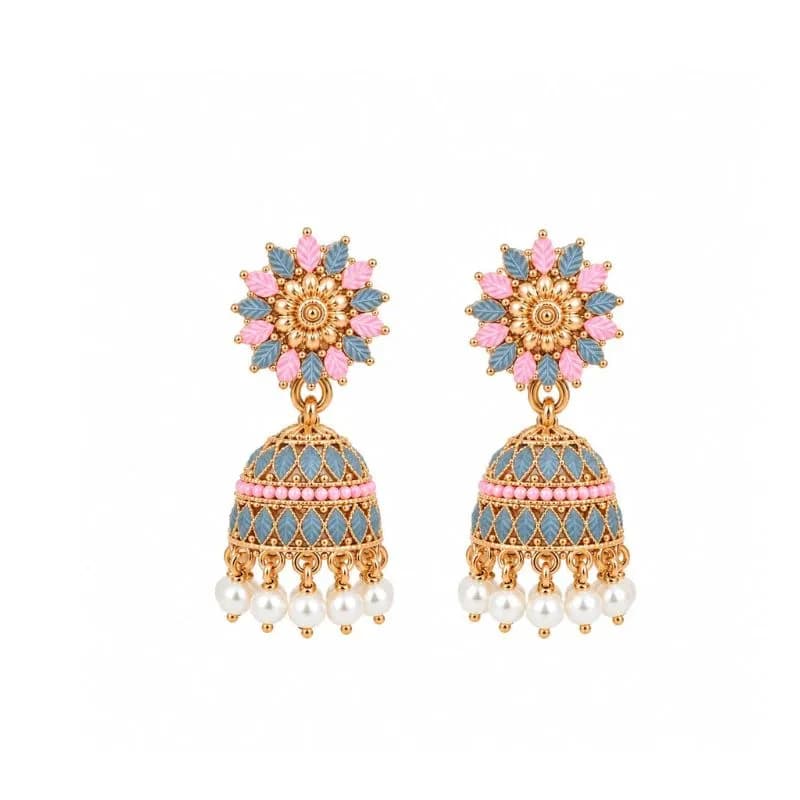 āĻĒāĻŋāĻāĻ & āϏā§āĻāĻžāĻ āĻŦā§āϞ⧠Flower Design Jhumka Earrings | Pearl āĻā§āĻŽāĻāĻž