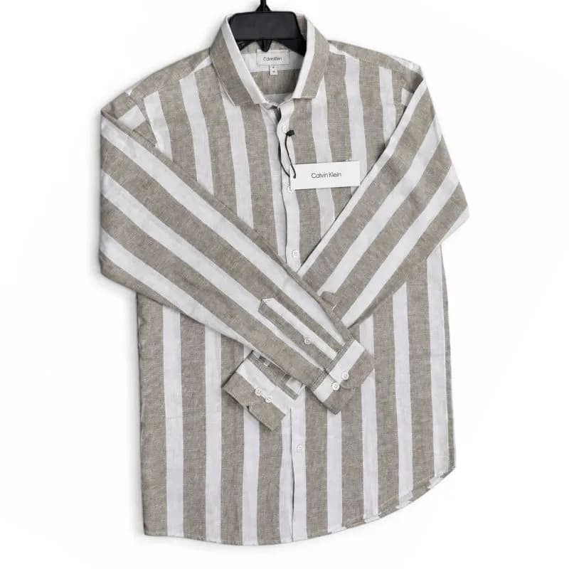 Calvin Klein Striped Full Sleeve Shirt – Grey & White | স্টাইলিশ ক্যাজুয়াল শার্ট