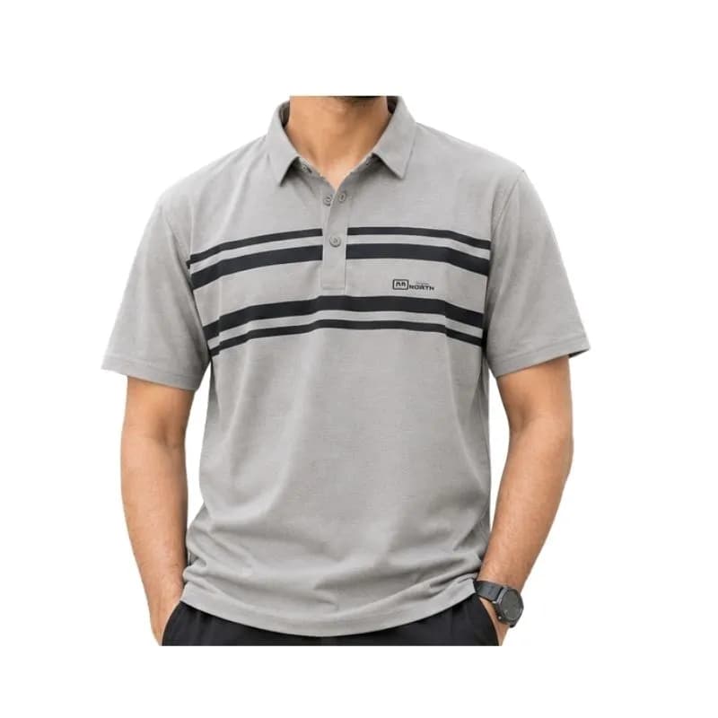 Men’s Grey Striped Polo T-Shirt – ধূসর রঙের Stylish Casual Polo