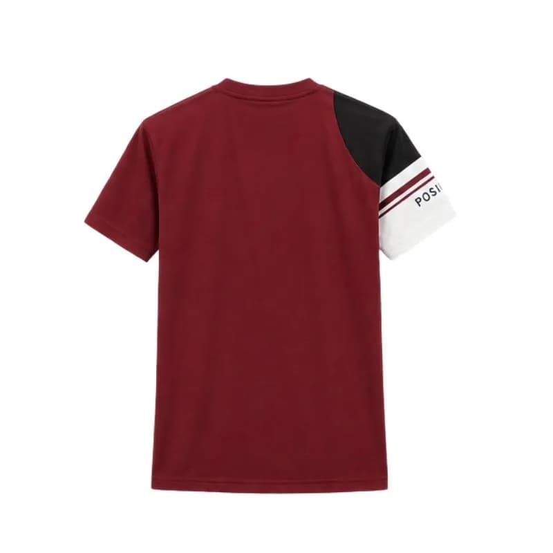 Menâs Contrast Panel T-Shirt â Maroon & Black | Positive Attitude Casual Tee