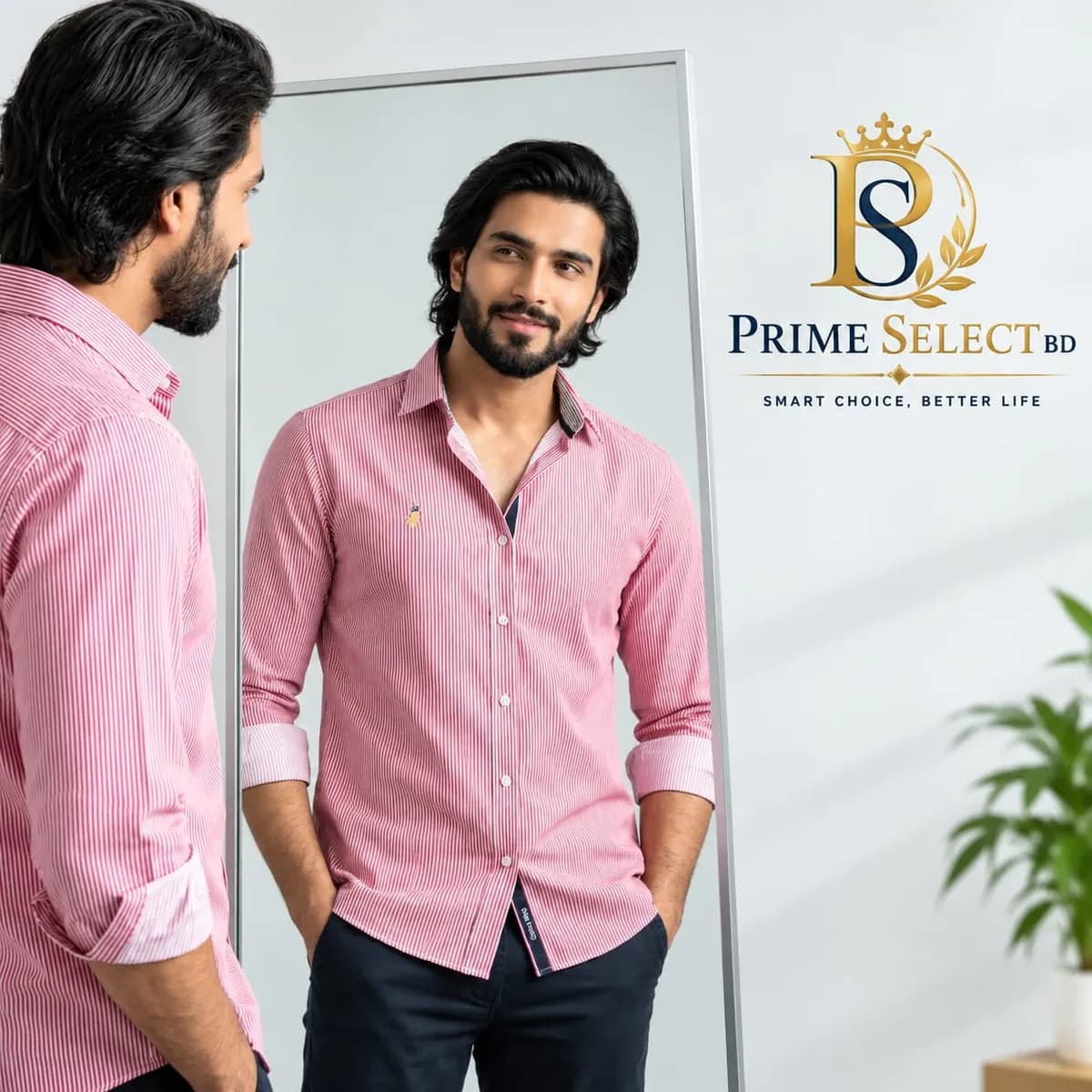 Premium Garments Cotton Pink Stripe Shirt | প্রিমিয়াম কোয়ালিটি Men’s Casual Shirt