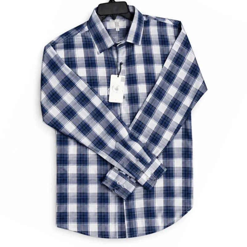 Men’s Blue & White Check Shirt – ফুল স্লিভ Casual Shirt
